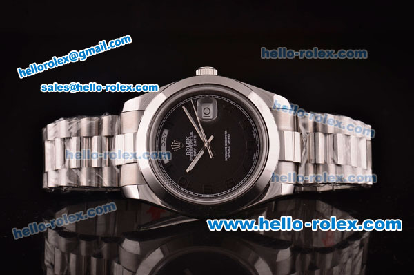 Rolex Day-Date II Asia 2813 Automatic Steel Case/Strap with Black Dial and Black Numeral Markers - Click Image to Close